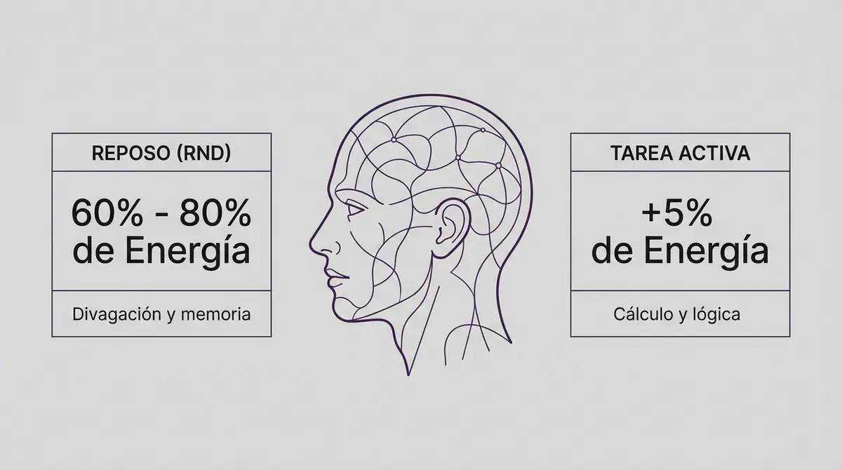 Diagrama técnico de consumo energético del cerebro en reposo y en actividad.